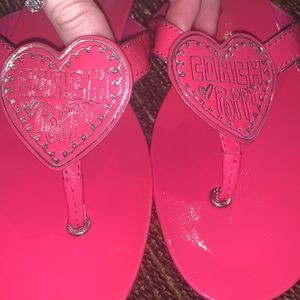 Pink pat and leather coach flip-flops